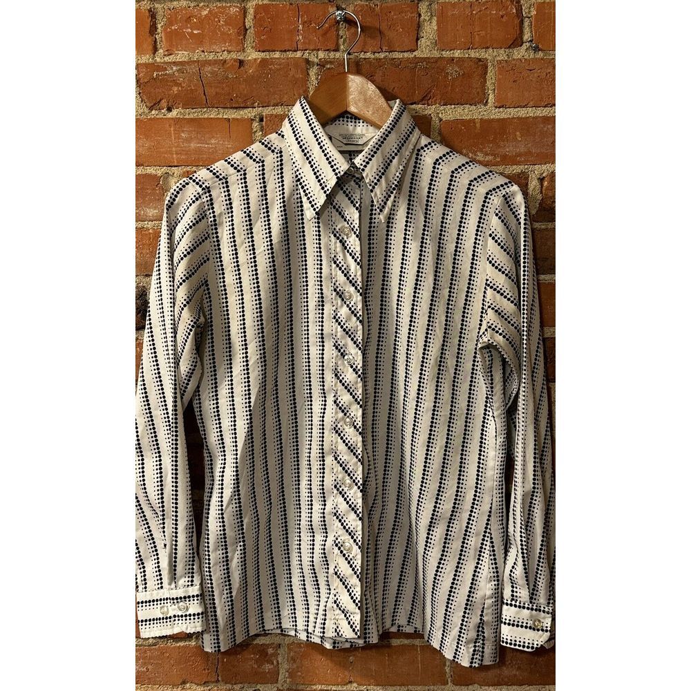 Vintage 1970s Sears Pointed Collar Women's Striped‎ Button Down Blouse Size 14